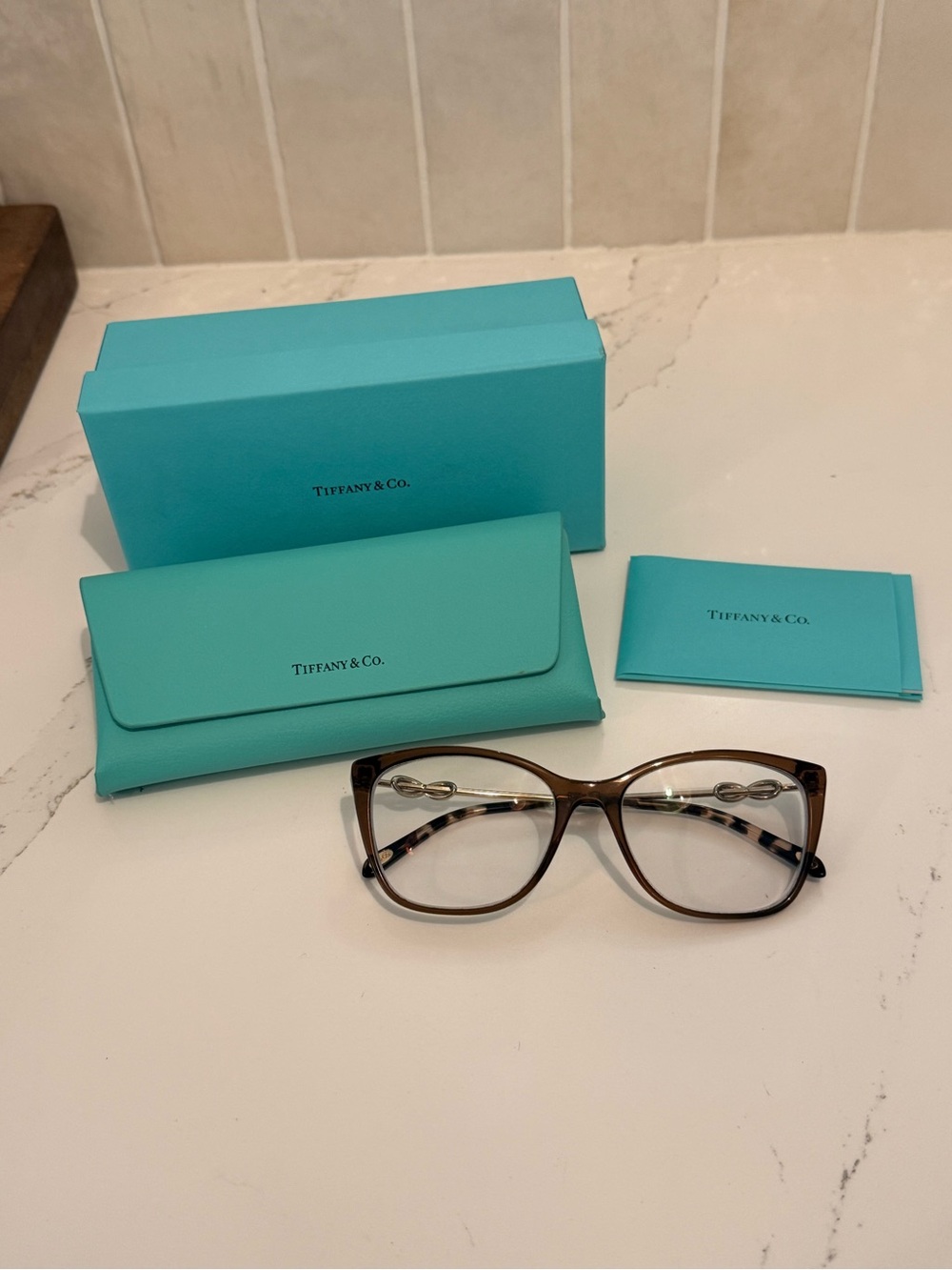 Tiffany & Co. Brown Cat-Eye Eyeglasses with Tiffany Blue Case